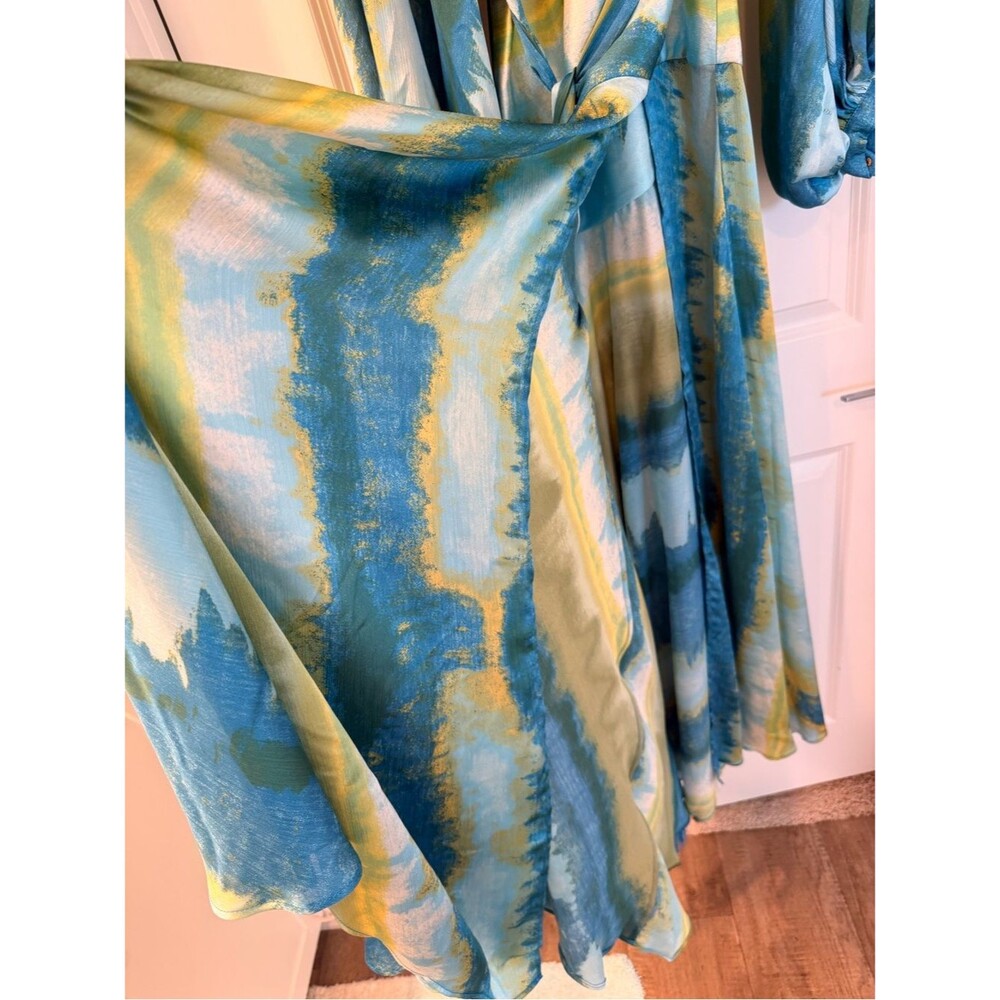 NEW BRONX BANCO Carmen Coastal Gown in Blue & Green ,Plunge Wrap Maxi Dress - Picture 15 of 16
